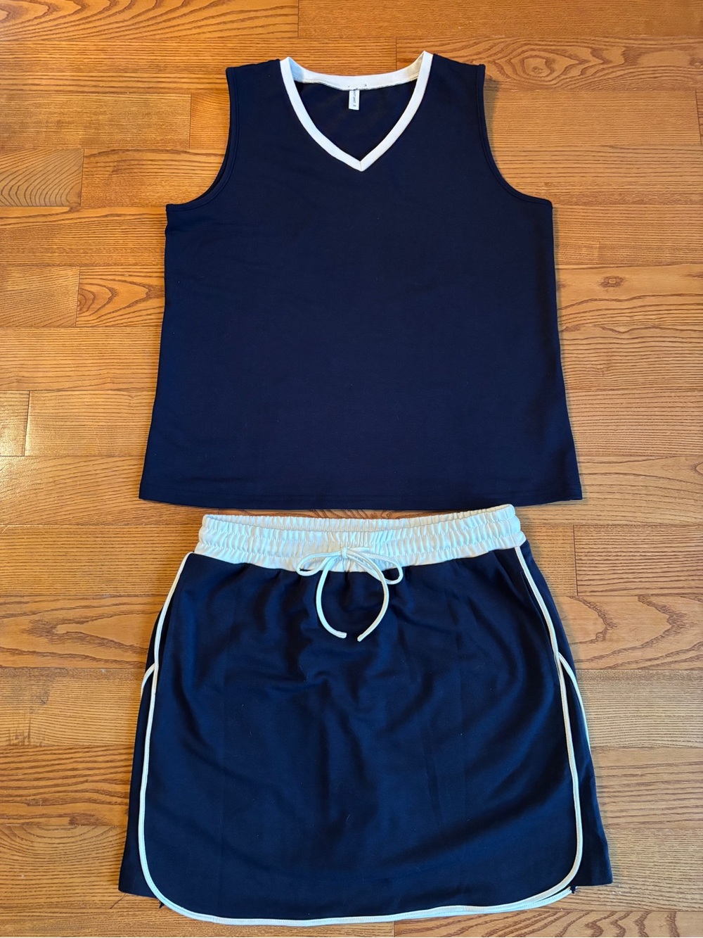 Women’s Navy and White Tank & Skirt Set